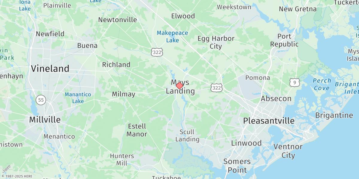 Map of Mays Landing, Great Egg Harbor River