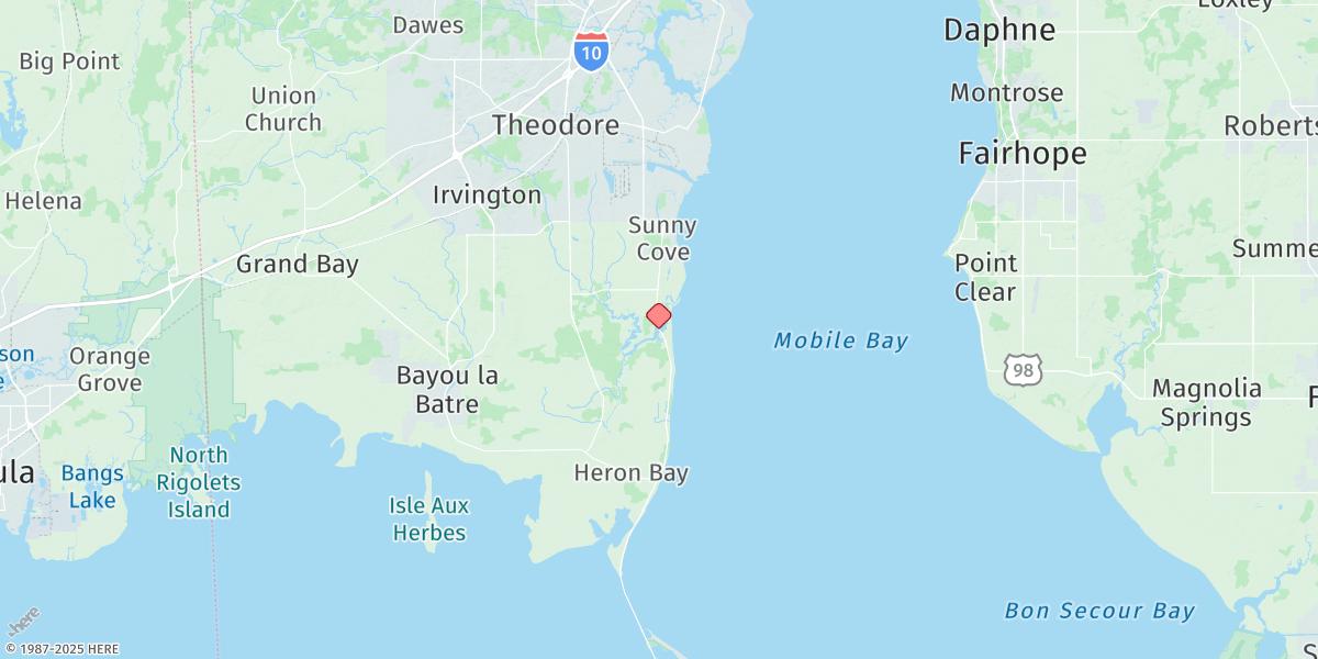 Map of East Fowl River, Hwy 193 Bridge