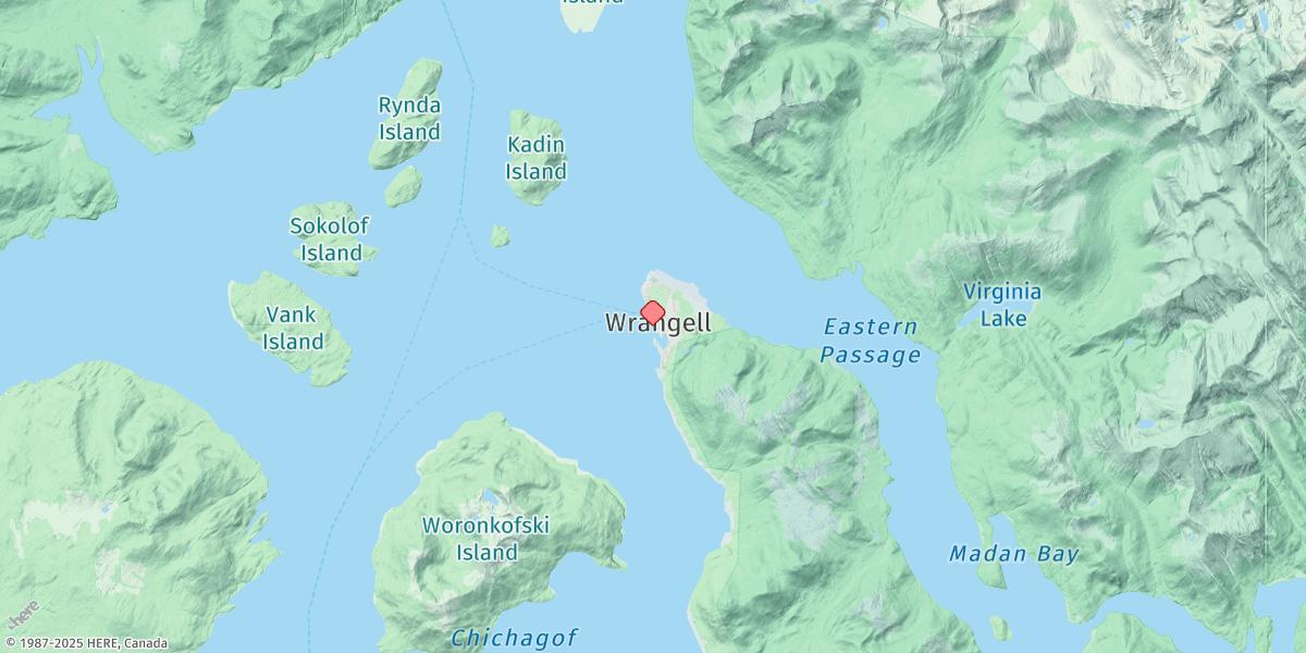 Map of Wrangell, Wrangell Island