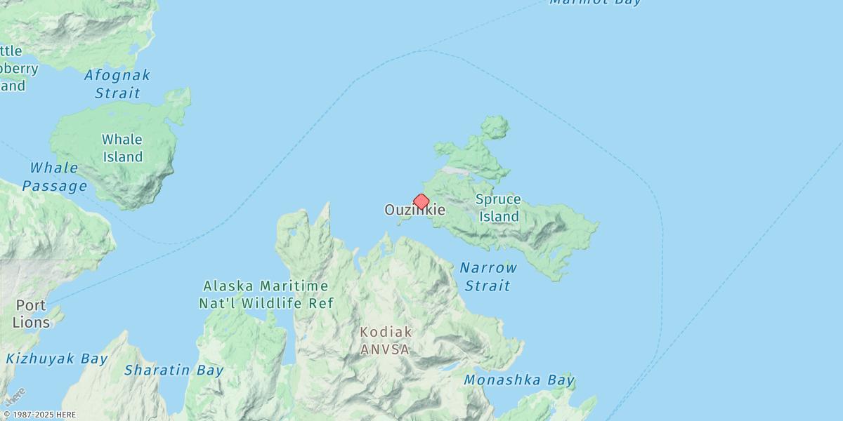 Map of Ouzinkie, Spruce Island