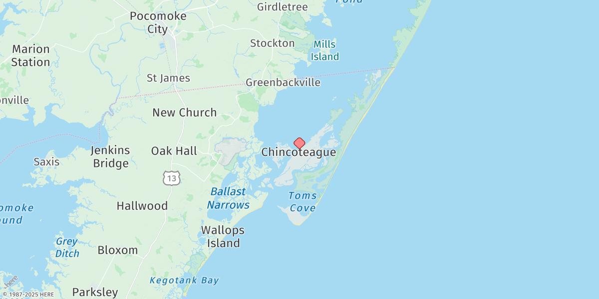 Map of Chincoteague Island, Lewis Creek