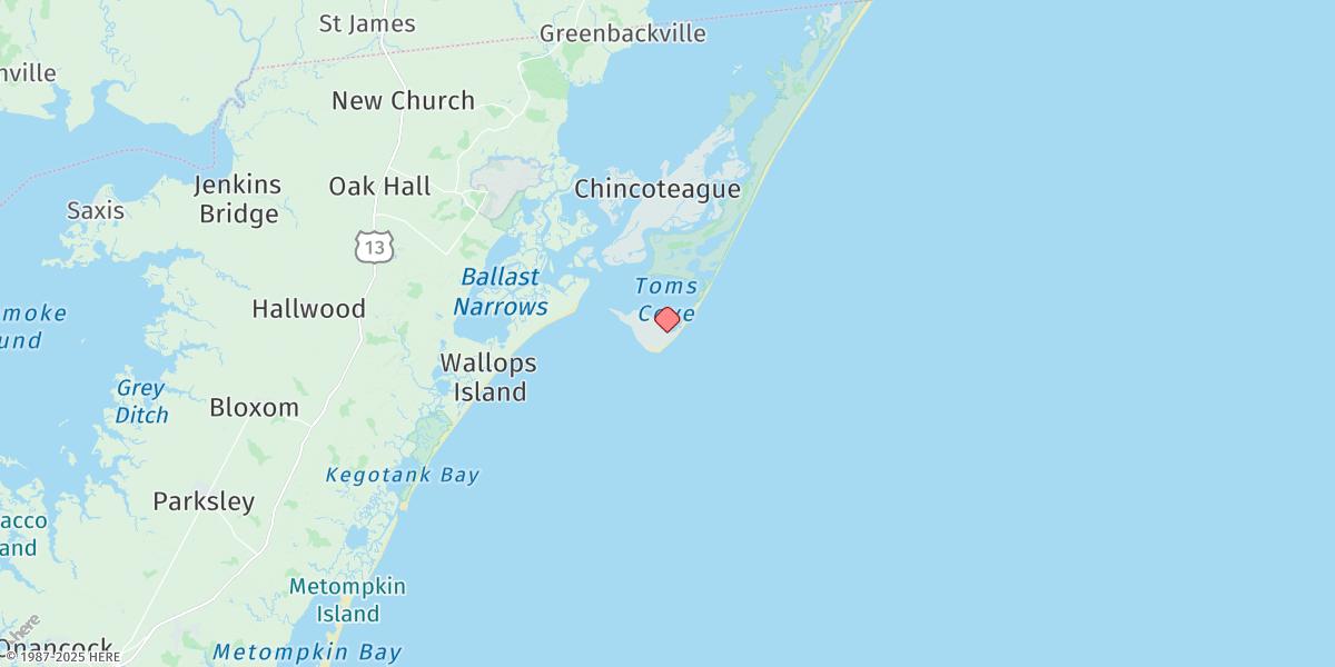Map of Assateague Beach, Toms Cove