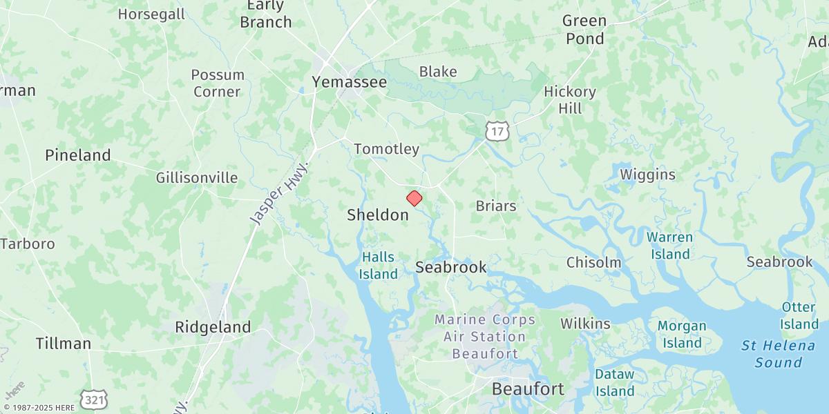 Map of Sheldon, Huspa Creek, Whale Branch