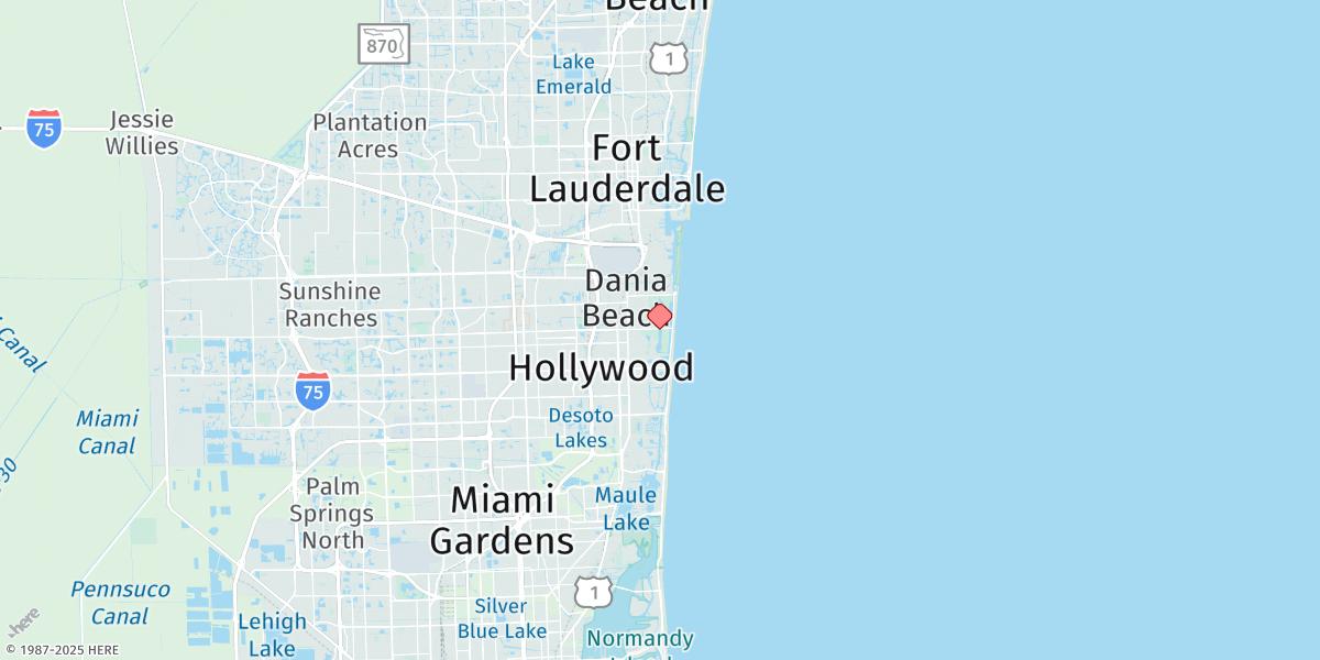 Map of Hollywood Beach, West Lake, South End