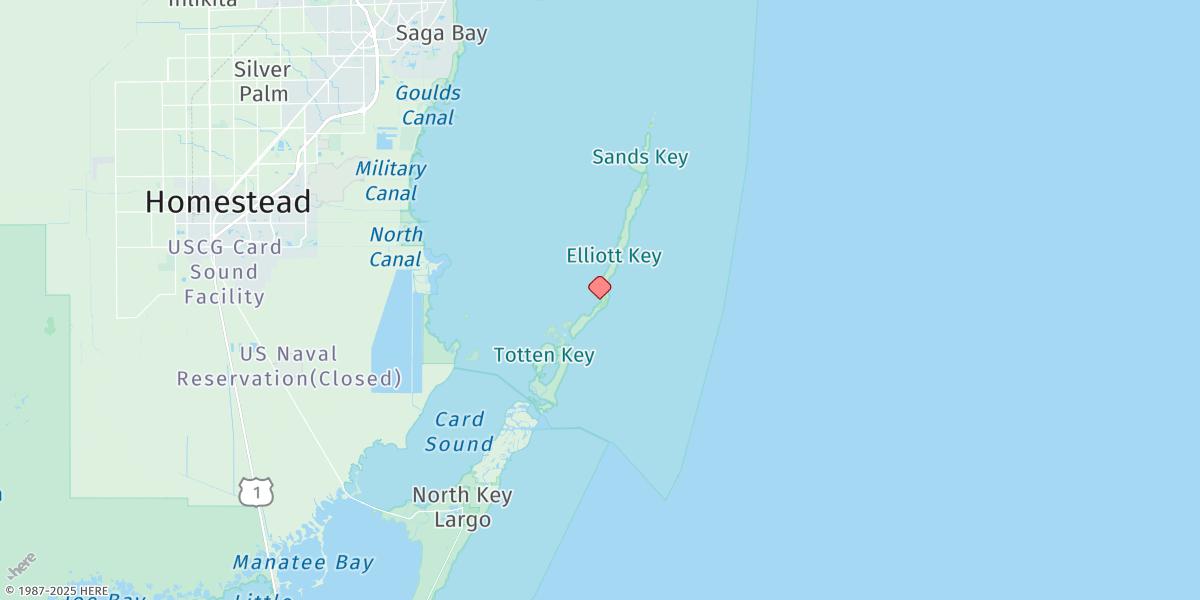 Map of Billys Point, South Of, Elliott Key, Biscayne Bay