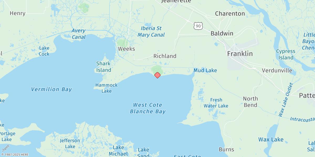Map of Cote Blanche Island, West Cote Blanche Bay