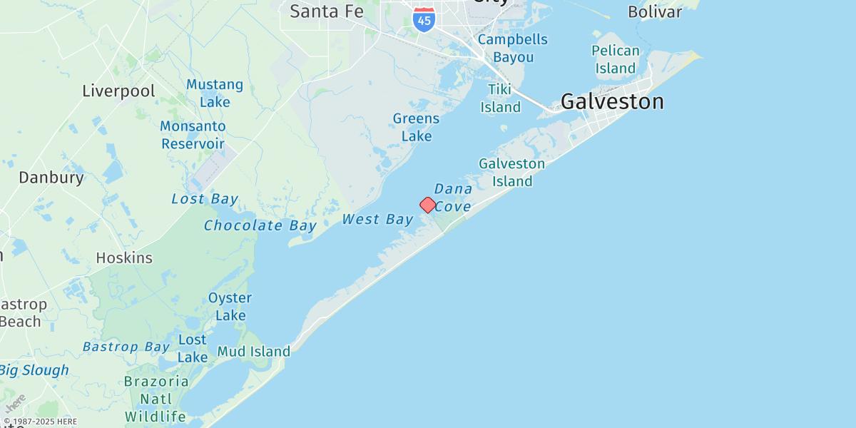 Map of Jamaica Beach, West Bay, Galveston Bay