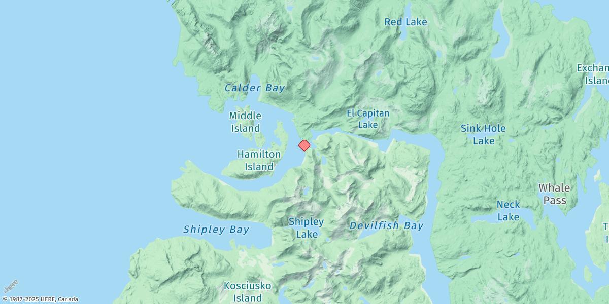 Map of Shakan Strait, Kosciusko Island
