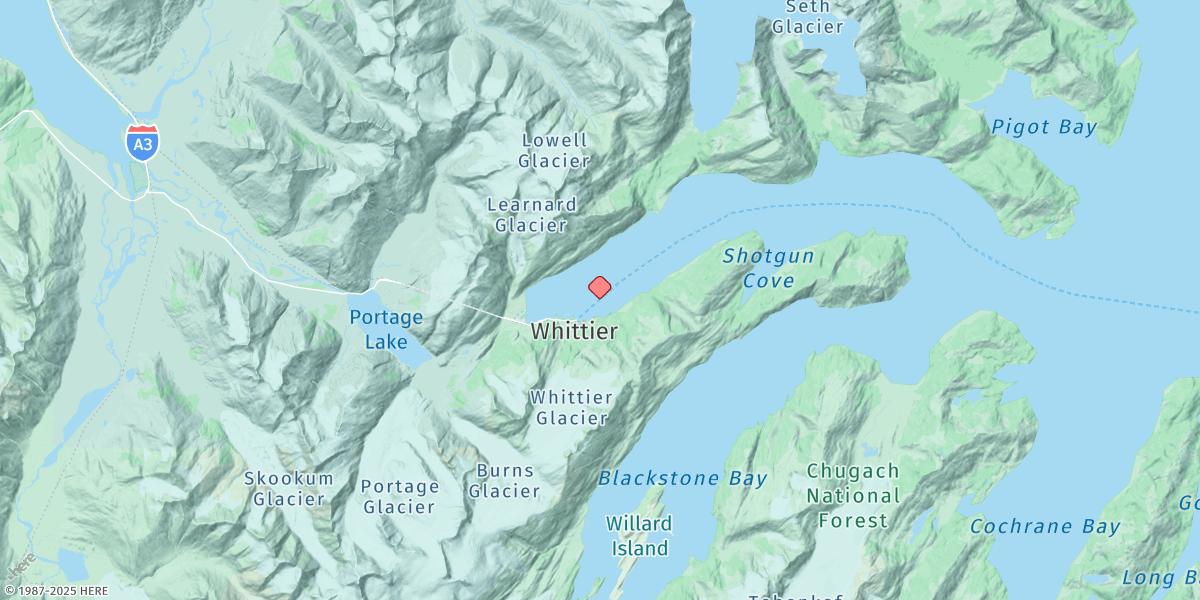 Map of Whittier, Passage Canal, Prince William Sound