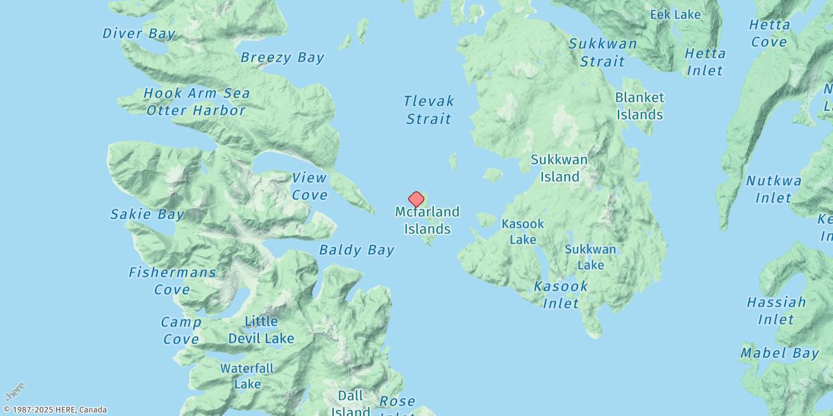 Map of Mcfarland Islands, Tlevak Strait