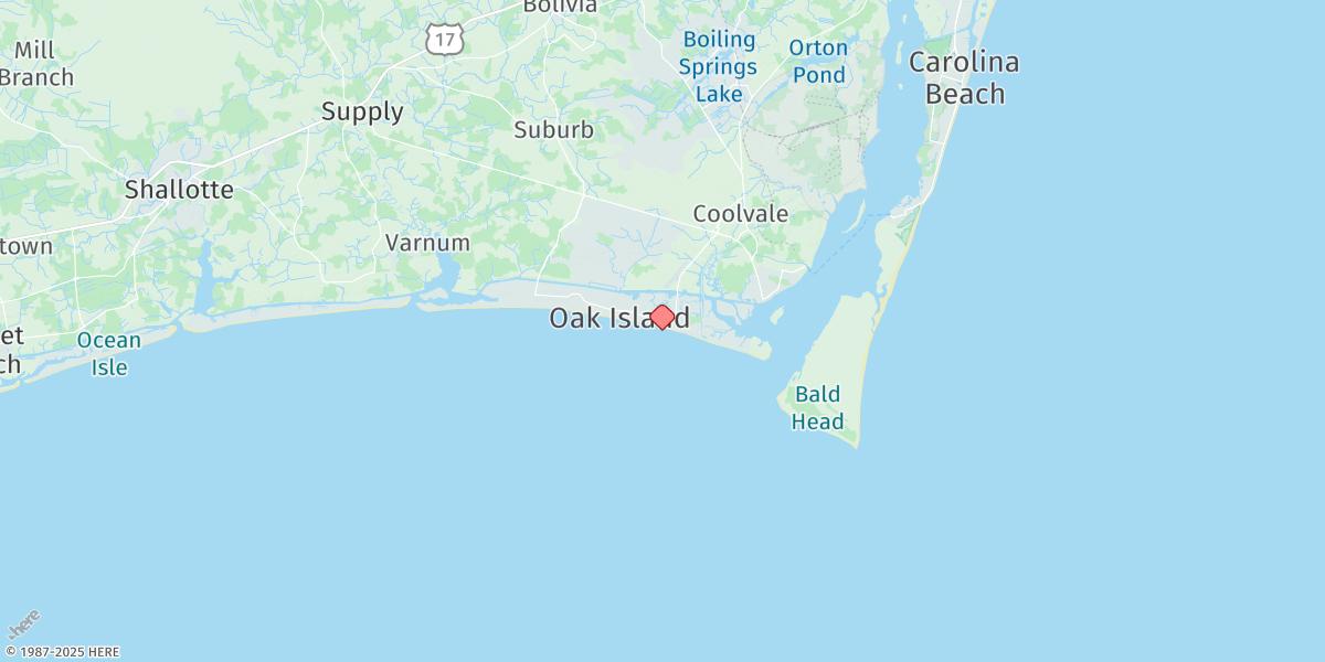 Map of Oak Island, Yaupon Beach