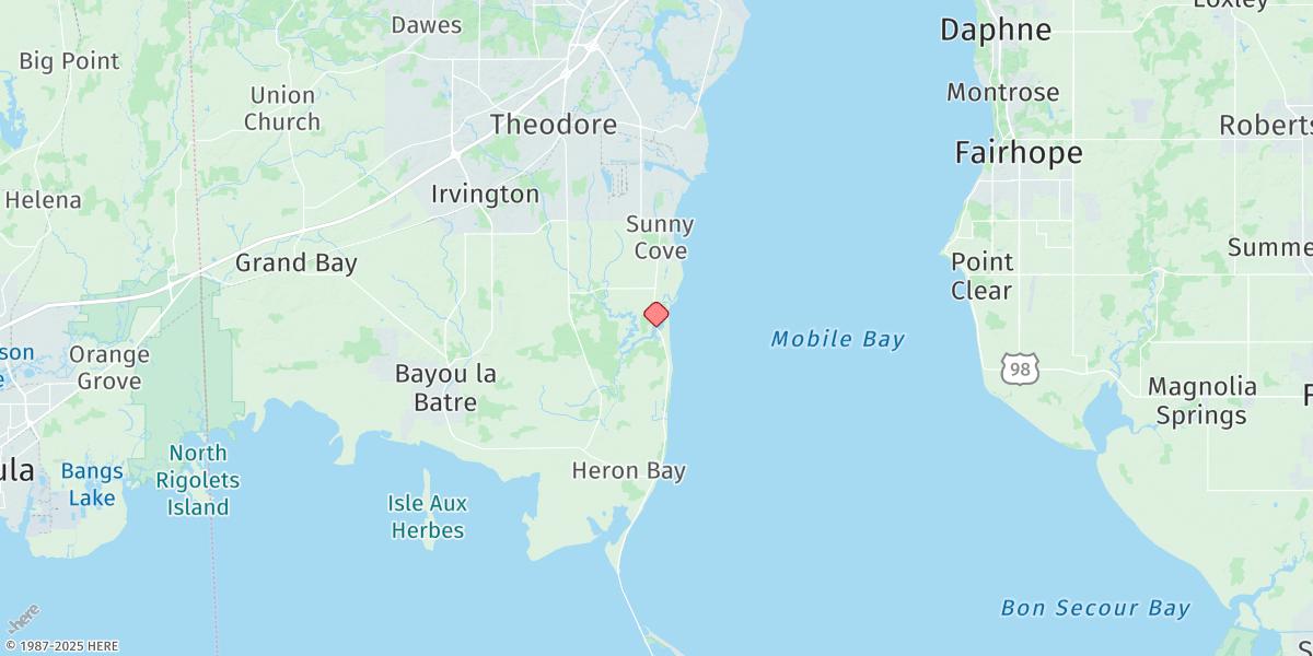 Map of East Fowl River, Hwy 193 Bridge