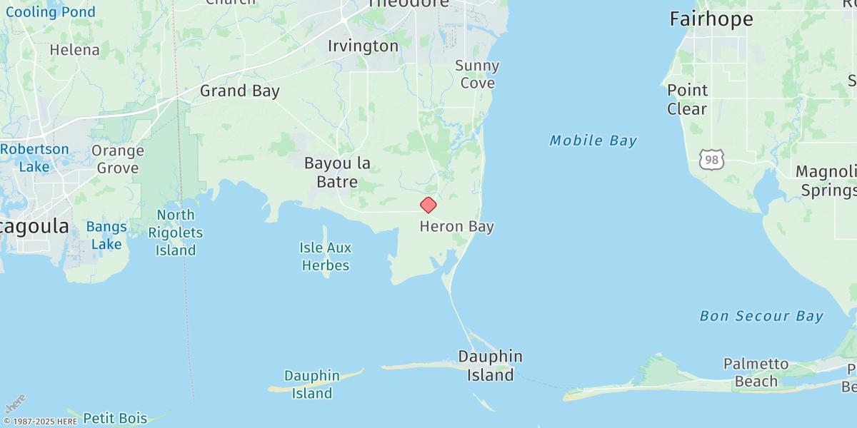 Map of West Fowl River, Hwy 188 Bridge