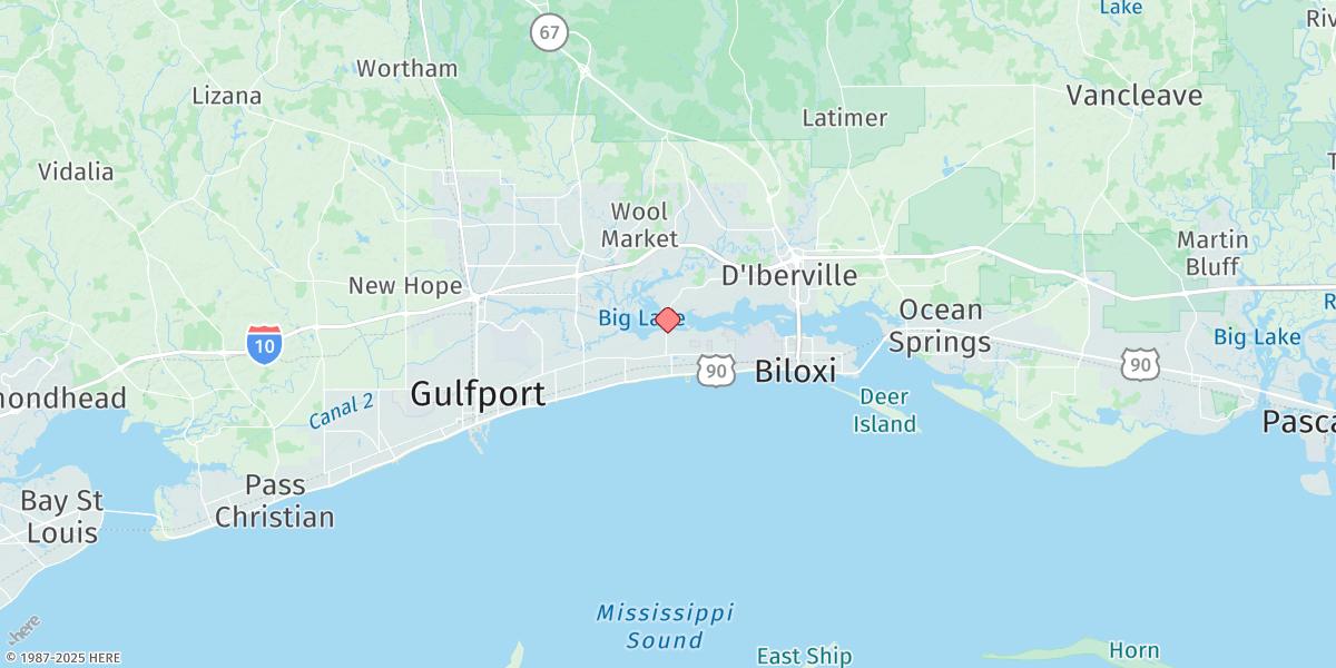 Map of Popps Ferry, Back Bay, Biloxi