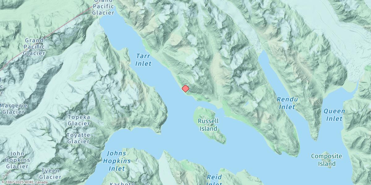 Map of Tarr Inlet, Glacier Bay
