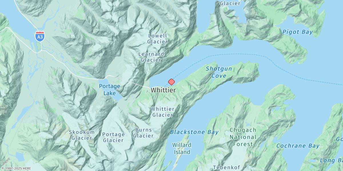 Map of Whittier, Passage Canal