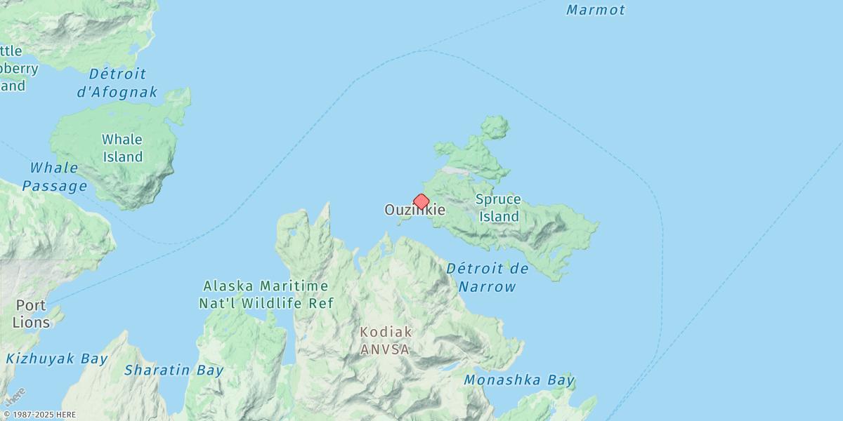 Map of Ouzinkie, Spruce Island