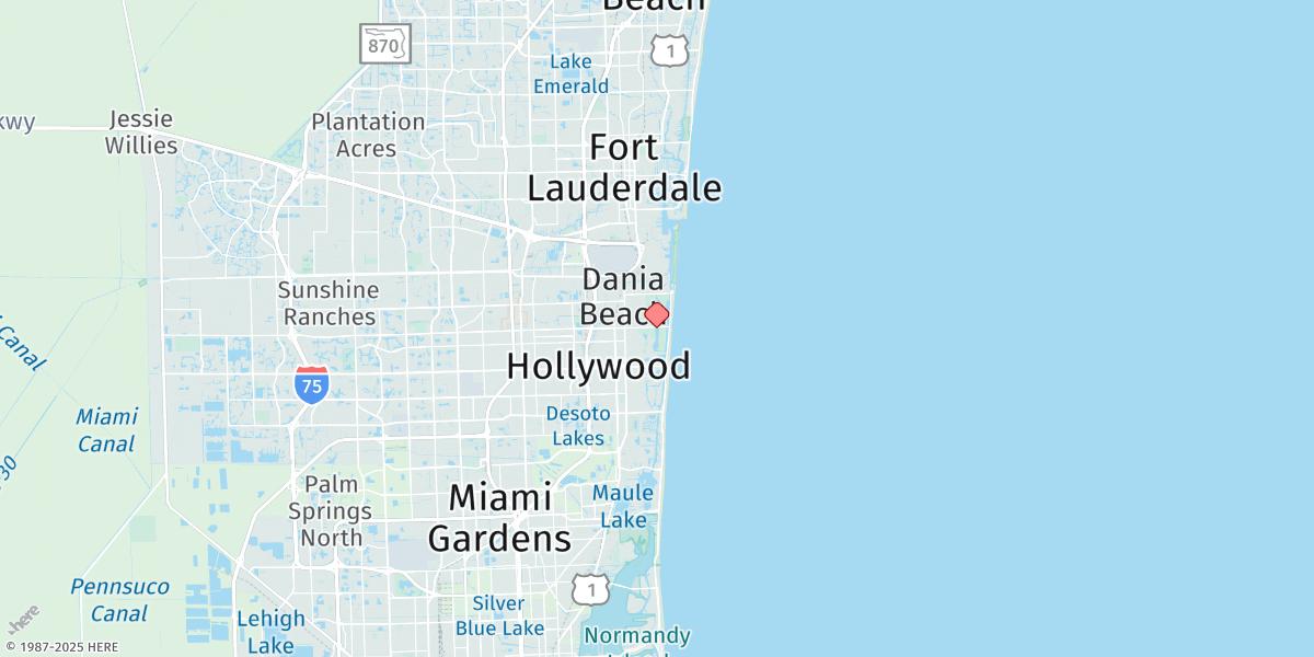 Map of Hollywood Beach, West Lake, South End