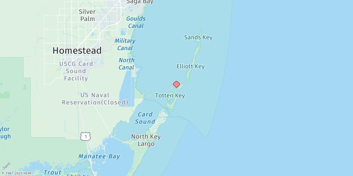 Map of Adams Key, South End, Biscayne Bay