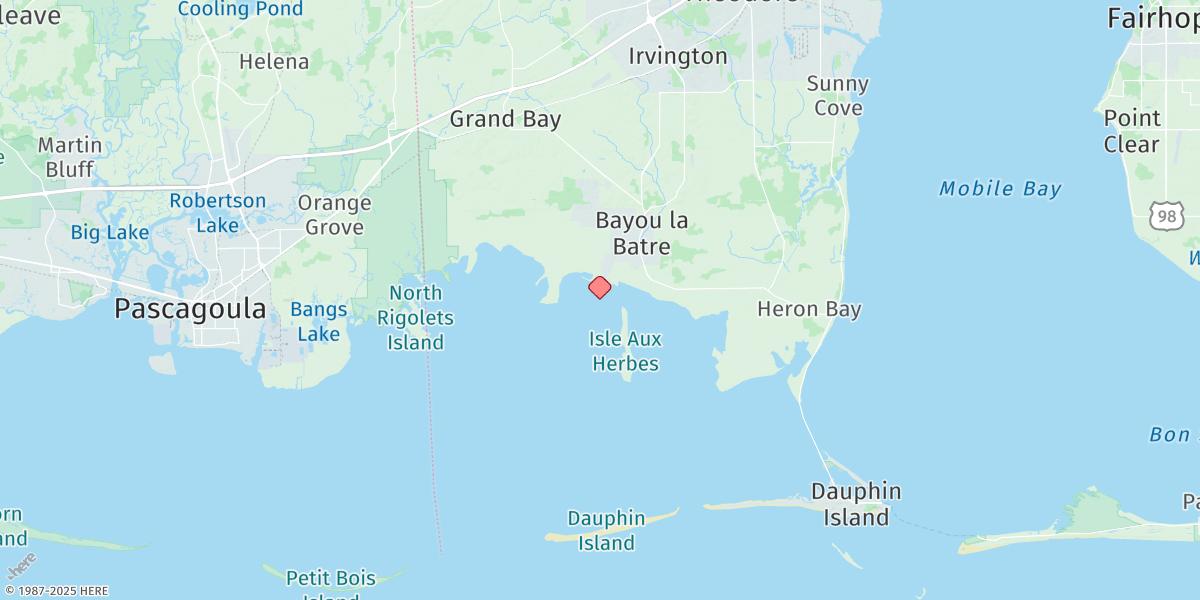 Map of Bayou La Batre, Mississippi Sound