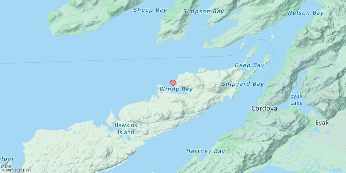 Map of Windy Bay, Hawkins Island