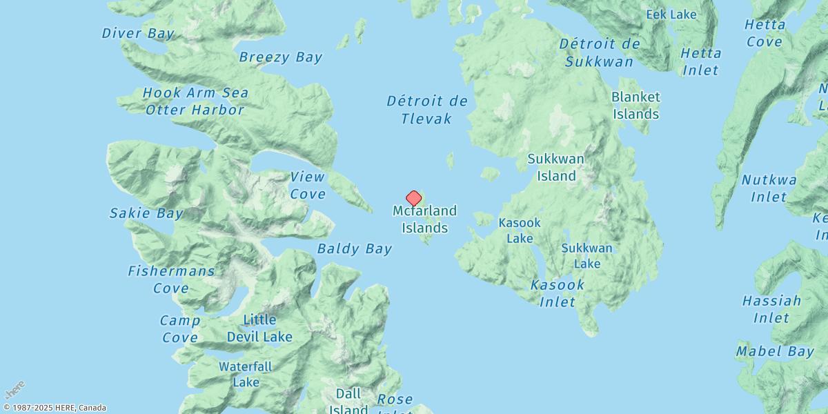 Map of Mcfarland Islands, Tlevak Strait