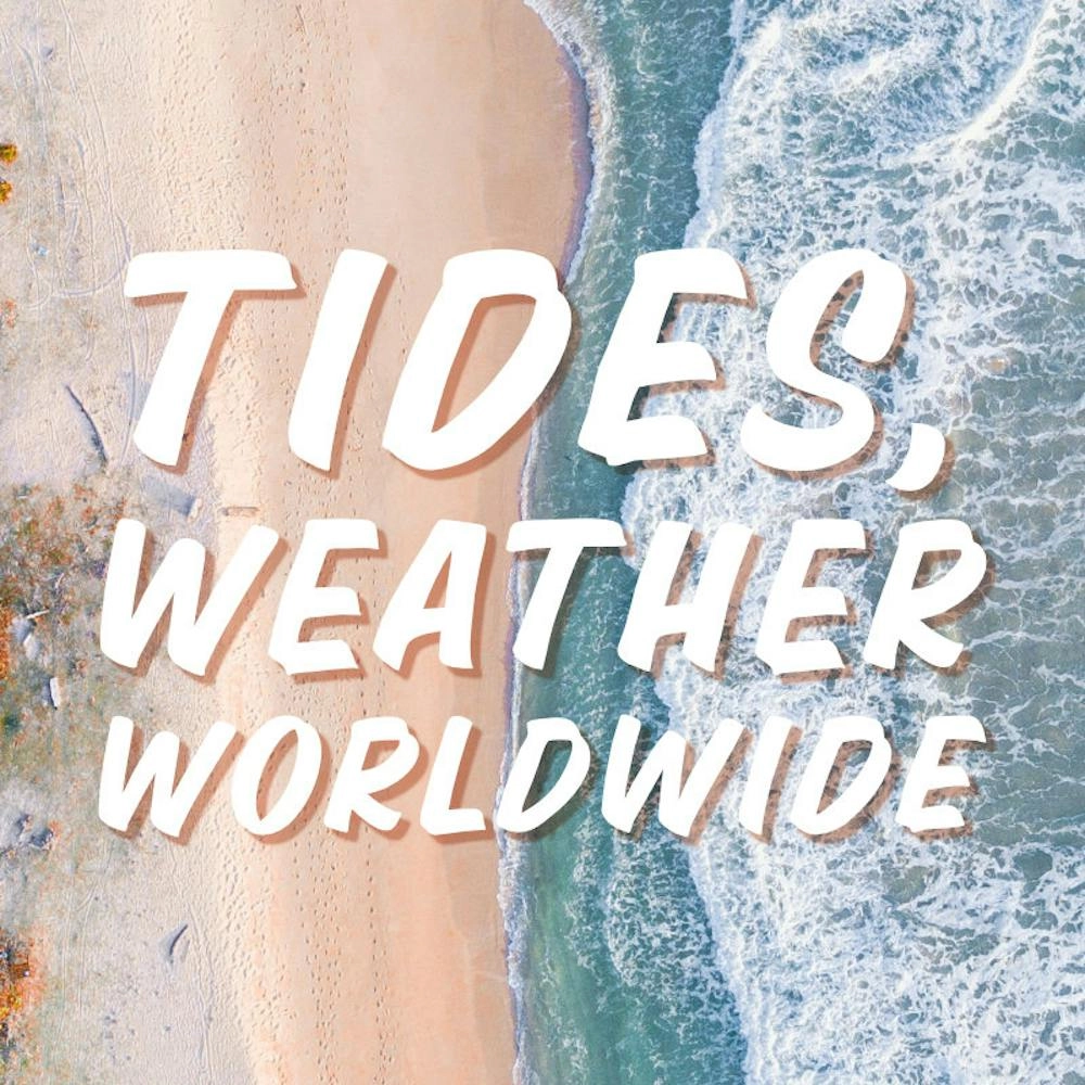 Beach with text Tides, weather worldwide
